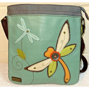 CHALA Dragonfly Flower Faux Leather Crossbody Purse Adjustable Strap Padded Comp